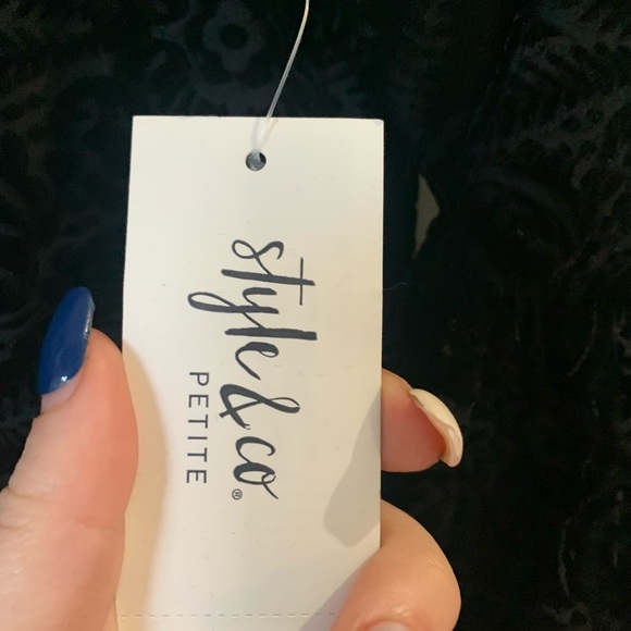 Style & Co | Velvet Ruffle Pompom Three Quarter Length Sleeve Boho Shirt Top - Picture 6 of 7